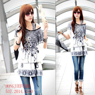 批发采购大码女装 时尚之选2014新图案波西米亚吉祥花大码上衣